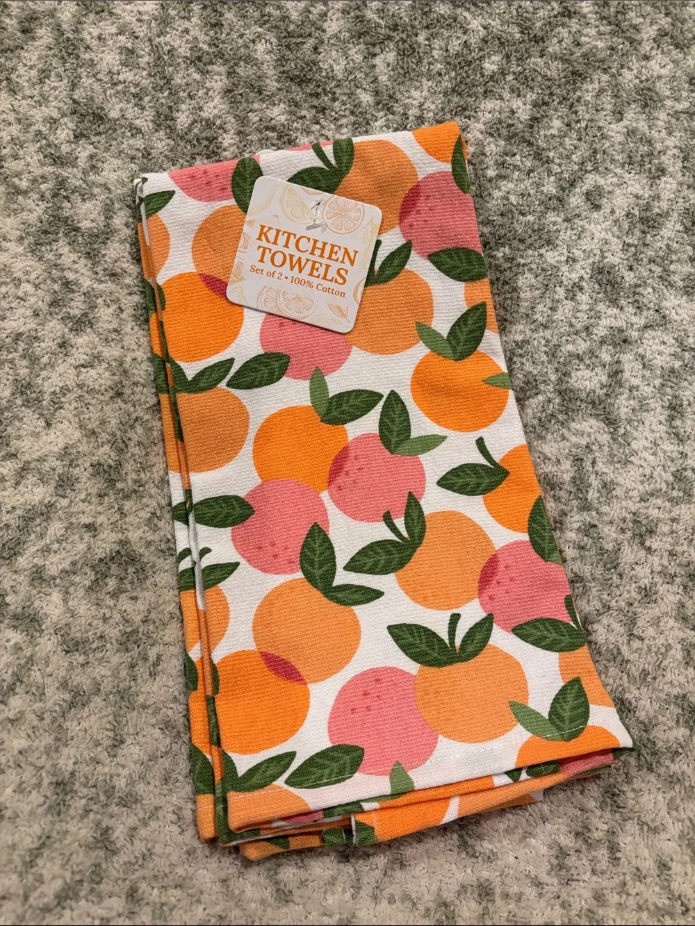 Colorful Citrus Kitchen Towels Set of 2 Oranges Grapefruit Print NWT Cotton